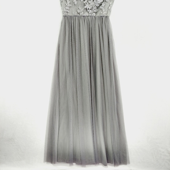 NEW Amsale Sora Gunmetal Lace Bodice Maxi A Line Bridesmaid Dress Z81 - Picture 2 of 10